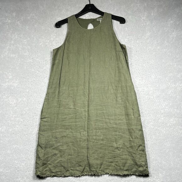 Tommy Bahama Linen Shift Dress Size Medium Green Ruffle Pockets Beach Sleeveless - Picture 1 of 14